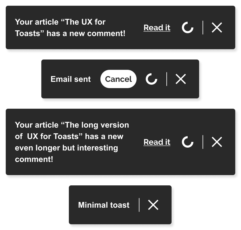 A series of differently-sized Toasts